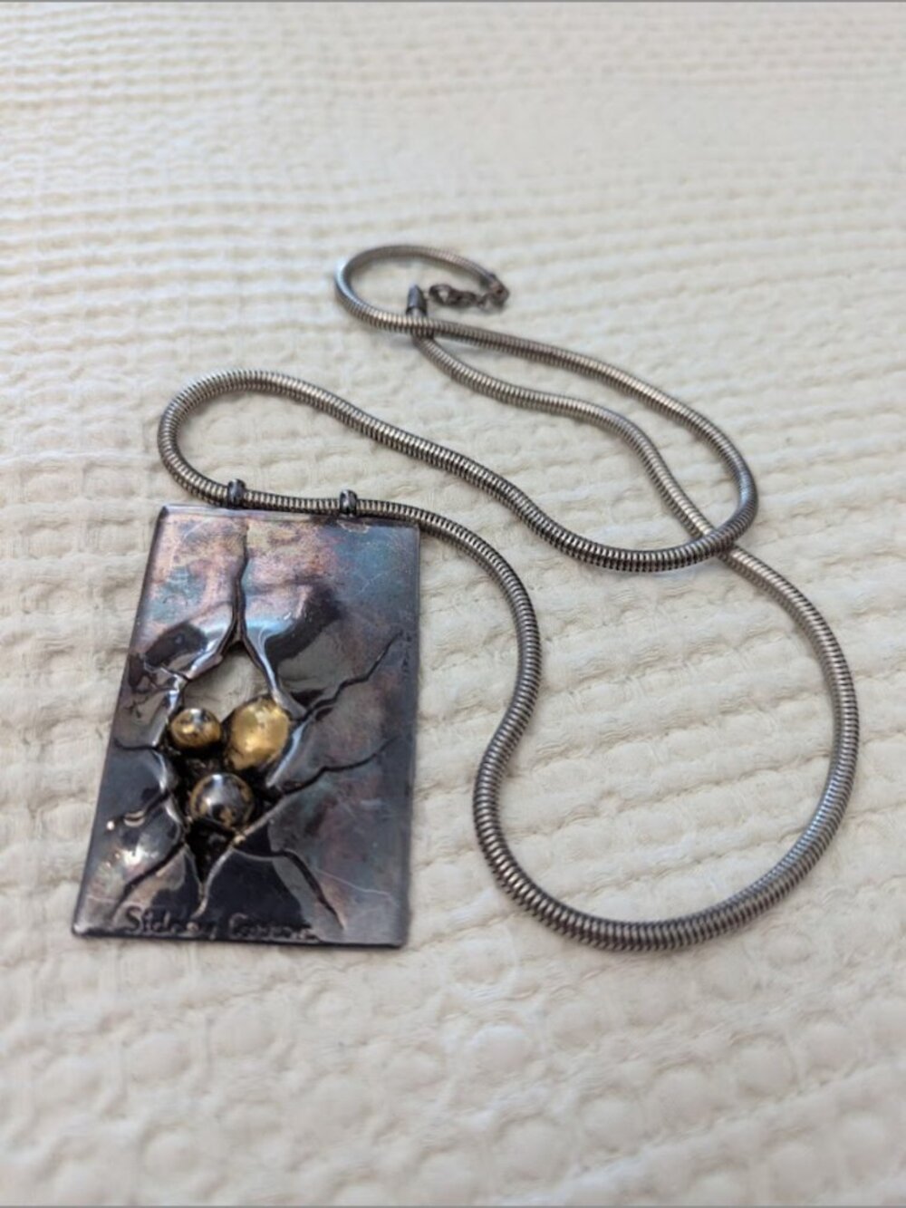 Sidney Carron Statement Metal Necklace Pendant Necklace Made in France - Picture 3 of 7